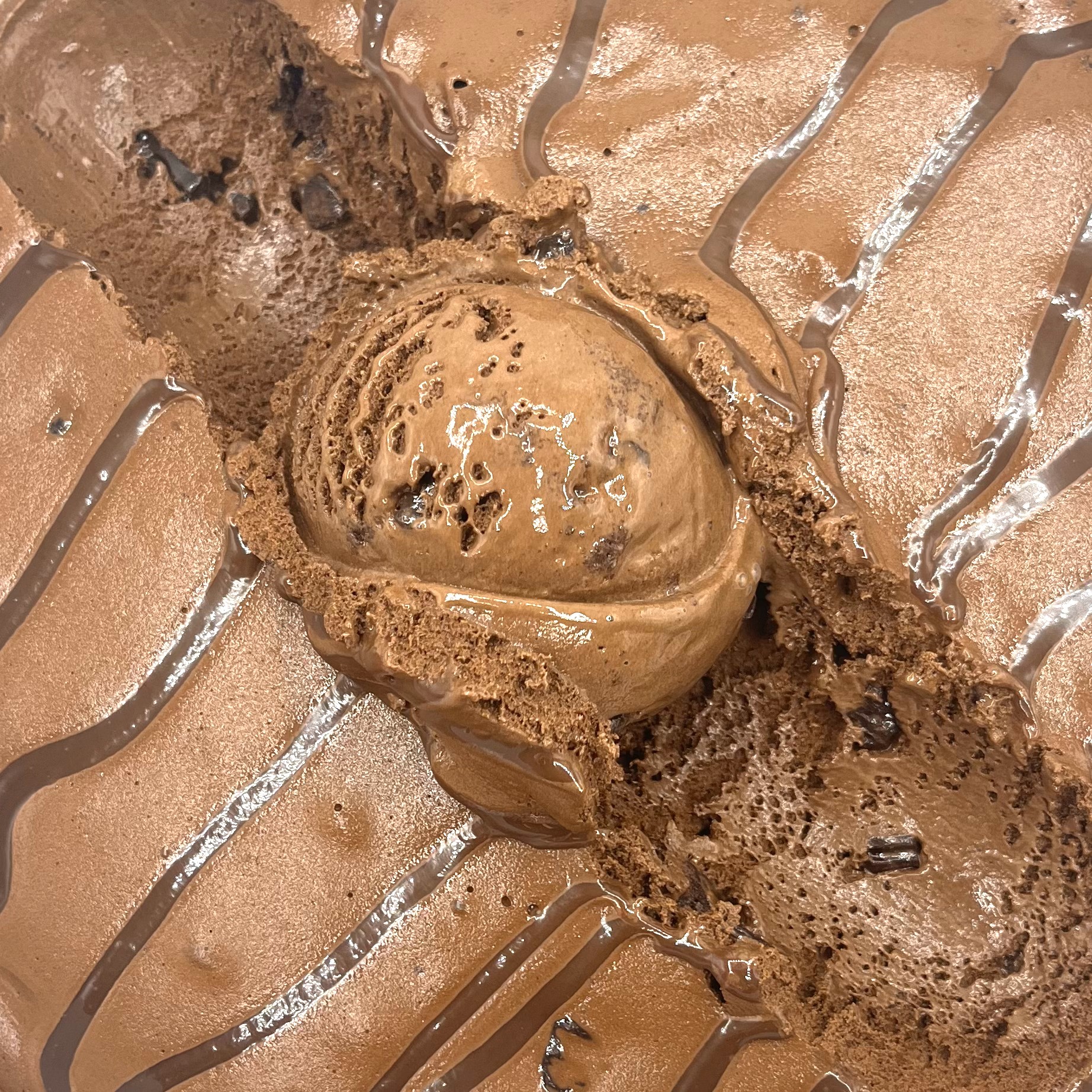 A scoop of Knee Deep in Chocolate ice cream